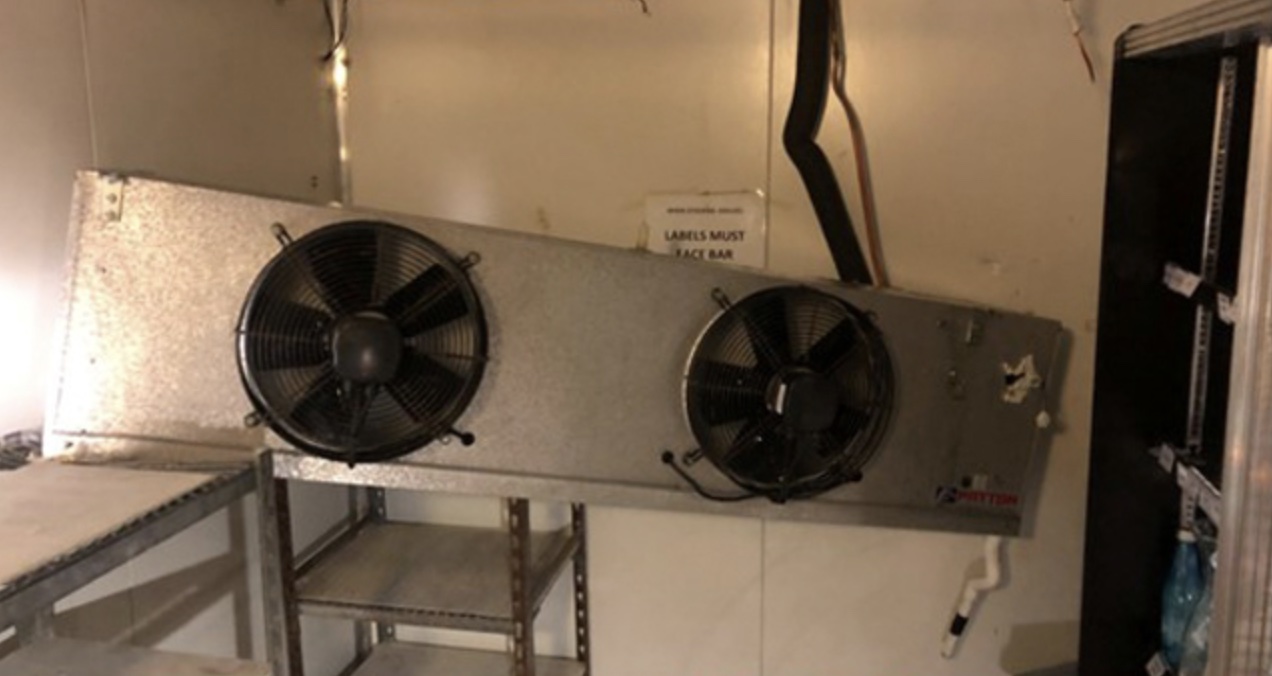 The evaporator that dropped from the coldroom ceiling onto the shelf
