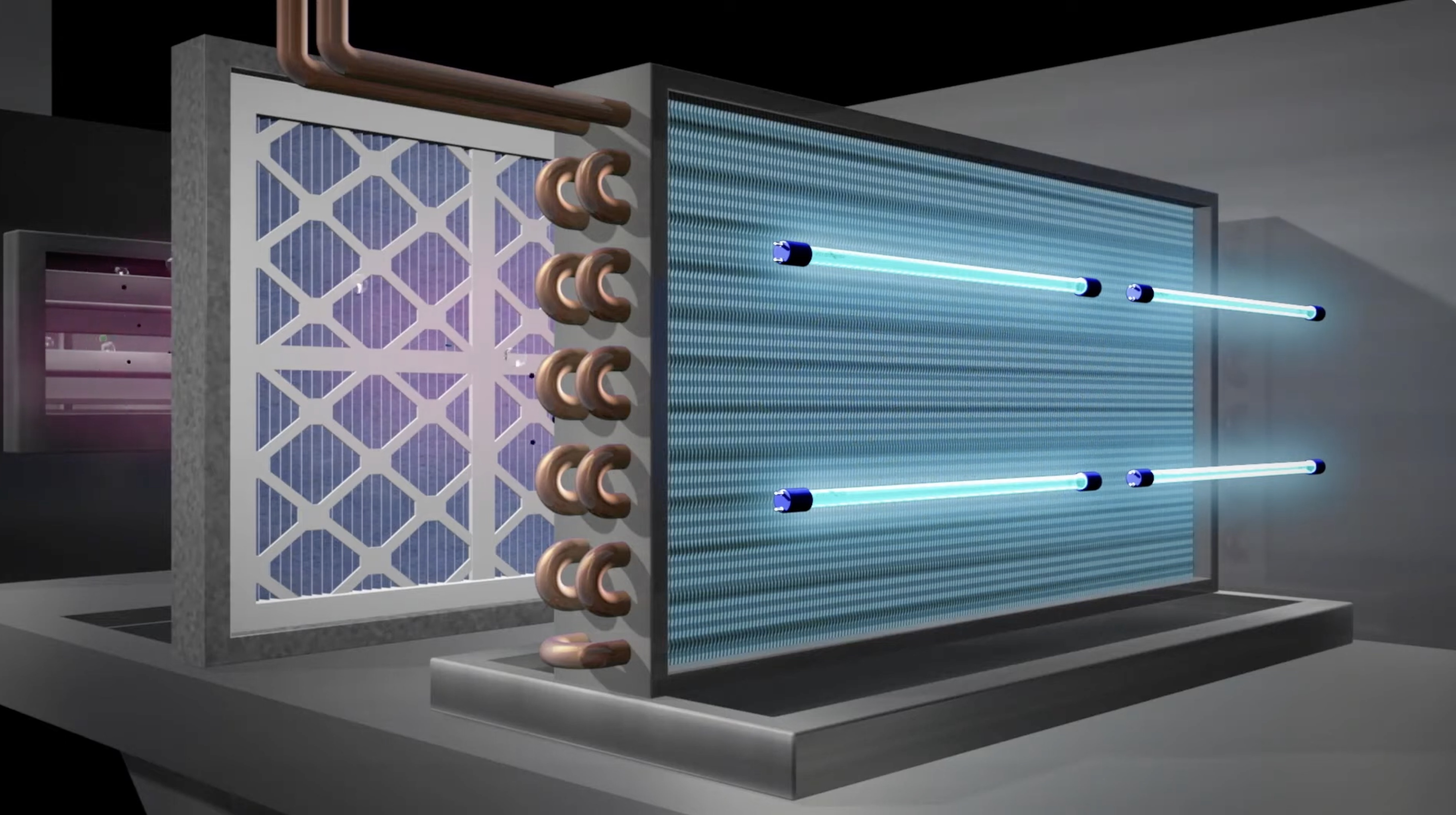 The same coil free of mould and build-up, after UVC